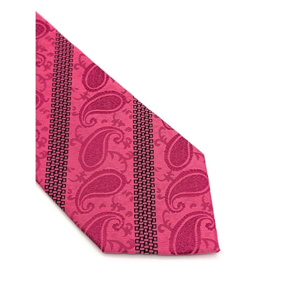 Vintage Y2K Berlioni Mens Tie Paisley Geometric Microfiber Magenta Maximalist